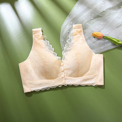 Front button lace push-up bra