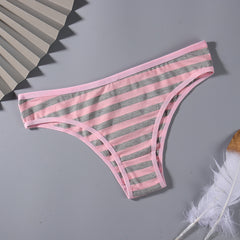 Simple Breathable Striped Low-waist Briefs