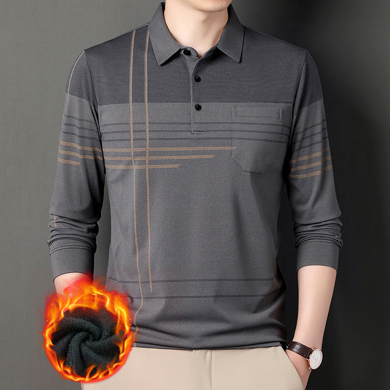 Men's Winter Business Casual Plus Velvet Comfortable High-quality Long-sleeved POLO Shirt