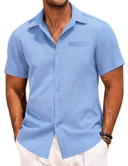 Men's Lapel Solid Color Short Sleeve Button Shirt