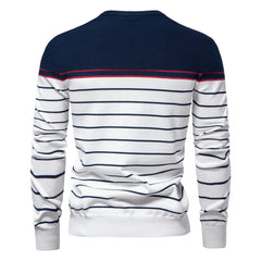 Men's New Striped Color Matching Fashionable Round Neck Casual Sweater