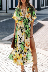 New sexy high waist fashion print slit dress