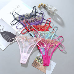 Sexy Lace Embroidered Mesh Low Waist Thong