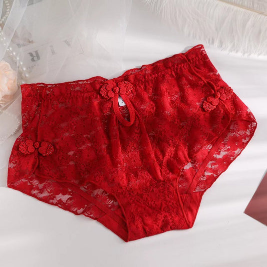 Solid Color Lace High Waist Thin and Soft Large Size Transparent Hollow Panties