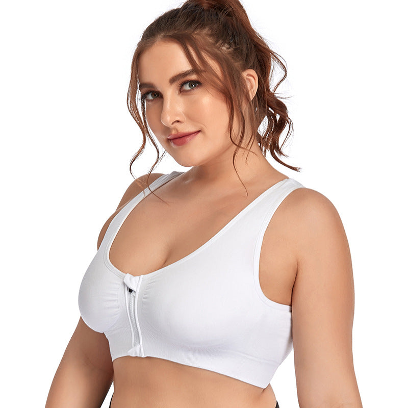 Plus Size Zip Front Shockproof Sports Bra