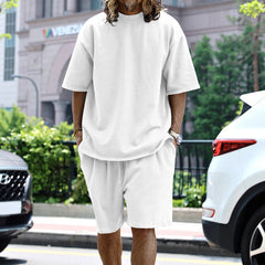 Men's Large Size Casual Loose Short-sleeved Solid Color Suit