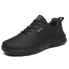 Men's Large Size Leather Waterproof Casual Running Black Sports Shoes
