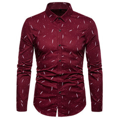 Men's Feather Print Business Slim Long Sleeve Shirt
