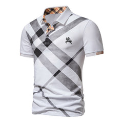 Men's Casual Business Striped Printed Short-sleeved Polo Shirt