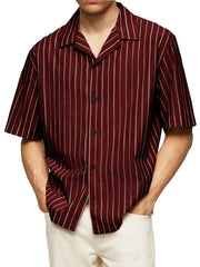 Men's Striped Lapel Fashion Casual Breathable Short Sleeve Shirt