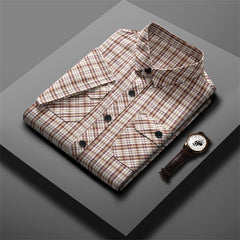 Men's Business Casual Loose and Comfortable Plaid Striped Shirt