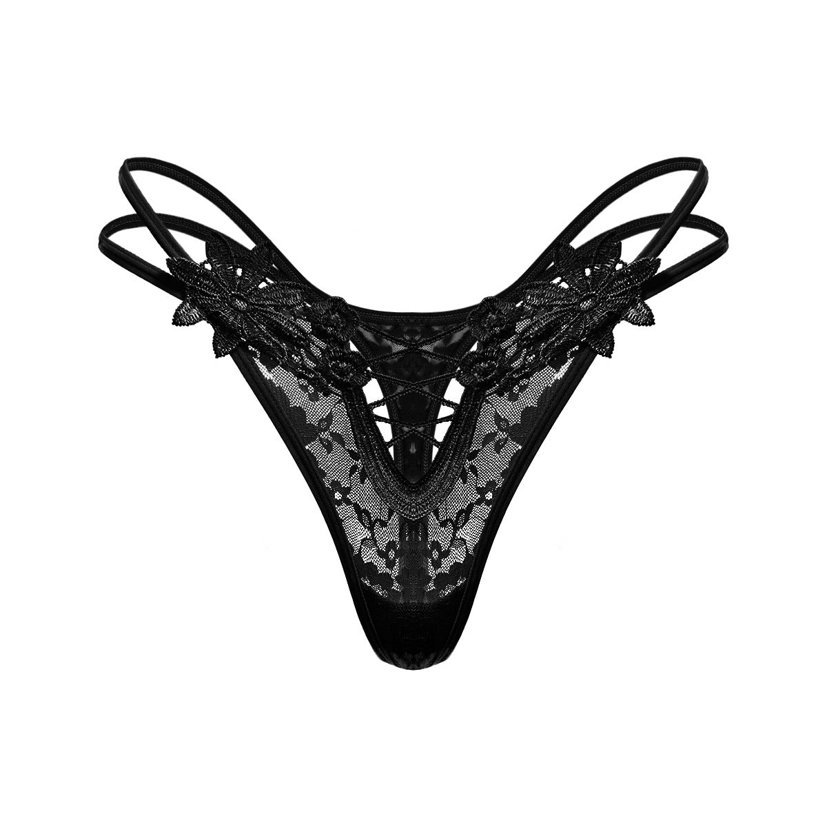 Lace Embroidery Low-Rise Floral Mesh Transparent Strapless Panties