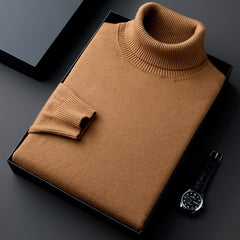 Men's New Winter Thickened and Velvet Warm Casual Solid Color Turtleneck Sweater
