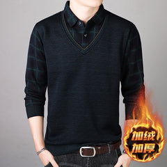 Men's Fake Two Piece Fleece Thickened Shirt