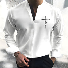 2024 Men's New Printed Collarless Casual Shirt