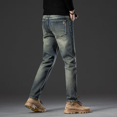 Embroidered slim-fit stretch vintage jeans