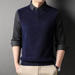 Men's Lapel Warm Business Casual Fake Two-Piece Sweater