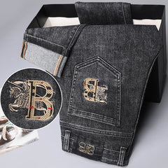 Men's New Elastic Embroidered Jeans