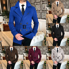 Men's Lapel Double-breasted Casual Windbreaker Woolen Jacket