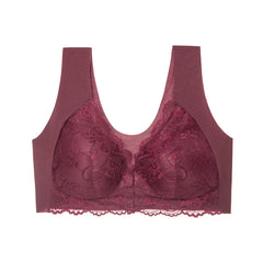 Large Size Front Button Push Up Lace Wireless Bra