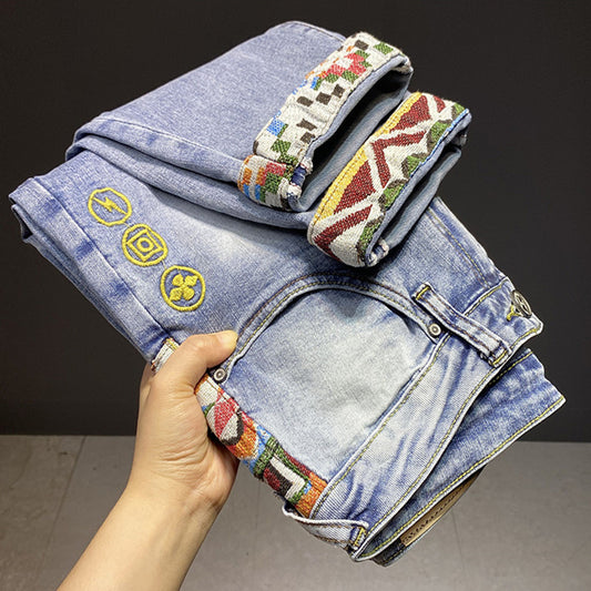 Ethnic style stretch trendy casual jeans