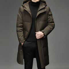 Men's Winter Long Hooded White Duck Down Casual Warm Down Jacket