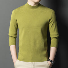 Men's half turtleneck solid color wool sweater