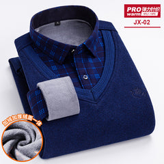 Men's Fake Two-piece Velvet Thickened Loose Casual Knitted Shirt