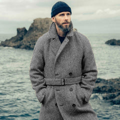 Men's Woolen Plaid Double-breasted Cotton Thick Coat