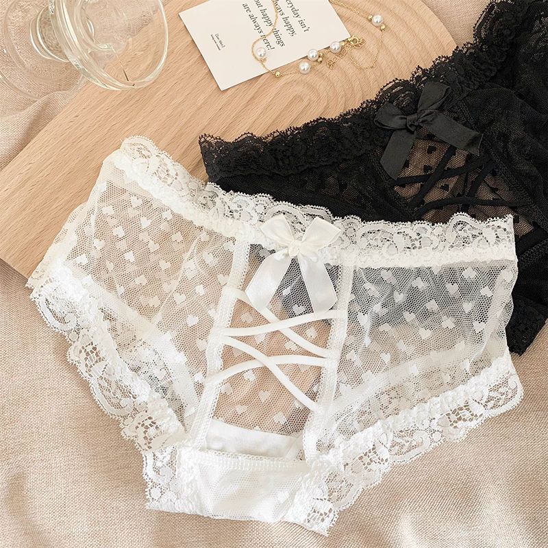 Hollow Lace Low Waist Transparent Sexy Bow Briefs