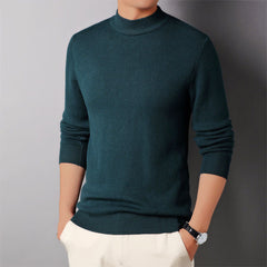 Men's Winter Solid Color Half Turtle Collar Slim Fit Stretch Knit Sweater