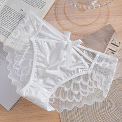 Satin Sexy Breathable Lace Bowknot Hollow Low-Rise Briefs