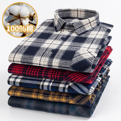 Men's 100% Cotton Fashion Casual Thickened Plaid Shirt