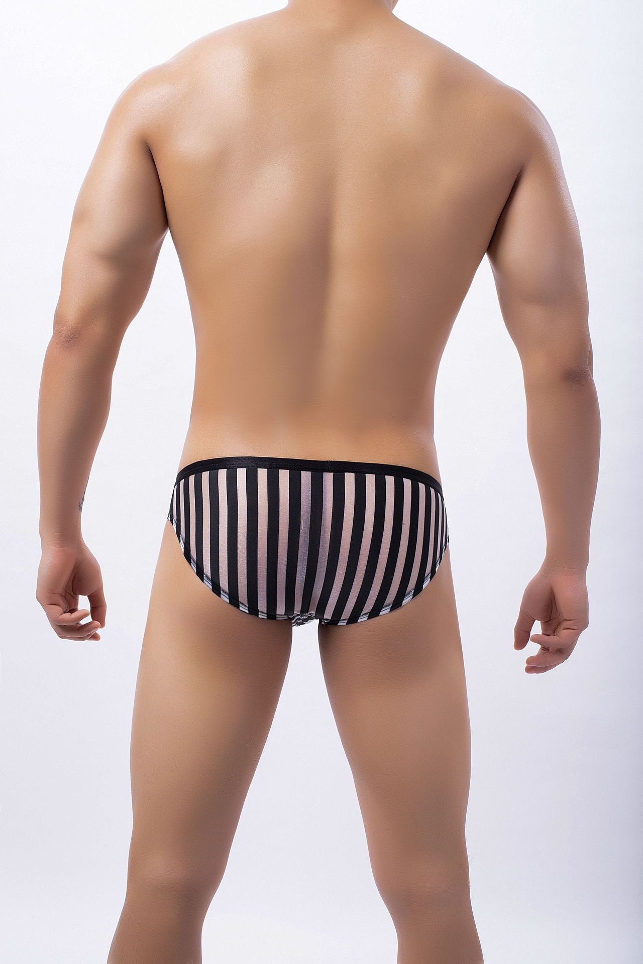 Men's mesh personalized color matching striped briefs