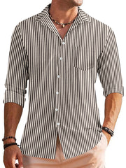 Men's Casual Jacquard Striped Long Sleeve Shirt