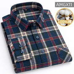 Men's 100% Cotton Fashion Casual Thickened Plaid Shirt