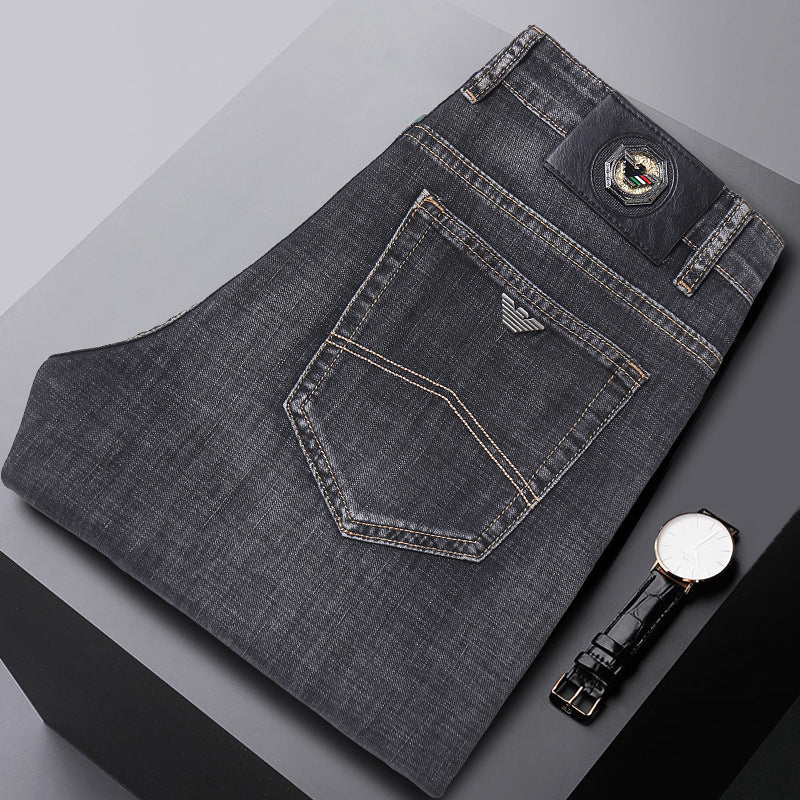 Men's High Waist Elastic Straight Loose Business Casual High-end Jeans