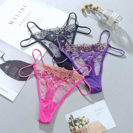 Sexy Lace Embroidered Mesh Low Waist Thong