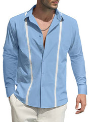 Men's Lapel Collar Colorblock Linen Loose Casual Shirt