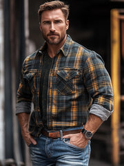 Men's New Plaid Print Velvet Shirt