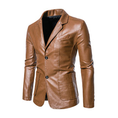 Men's New Suit Collar Business Casual Leather Jacket
