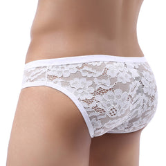 Men's Sexy Lace Transparent Low-waist Breathable Briefs