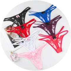 Sexy Transparent Mesh Embroidered Lace Low Rise Thong