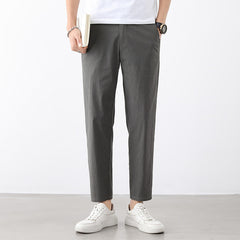 Men's Elastic Waist Cotton and Linen Ice Silk Casual Trousers