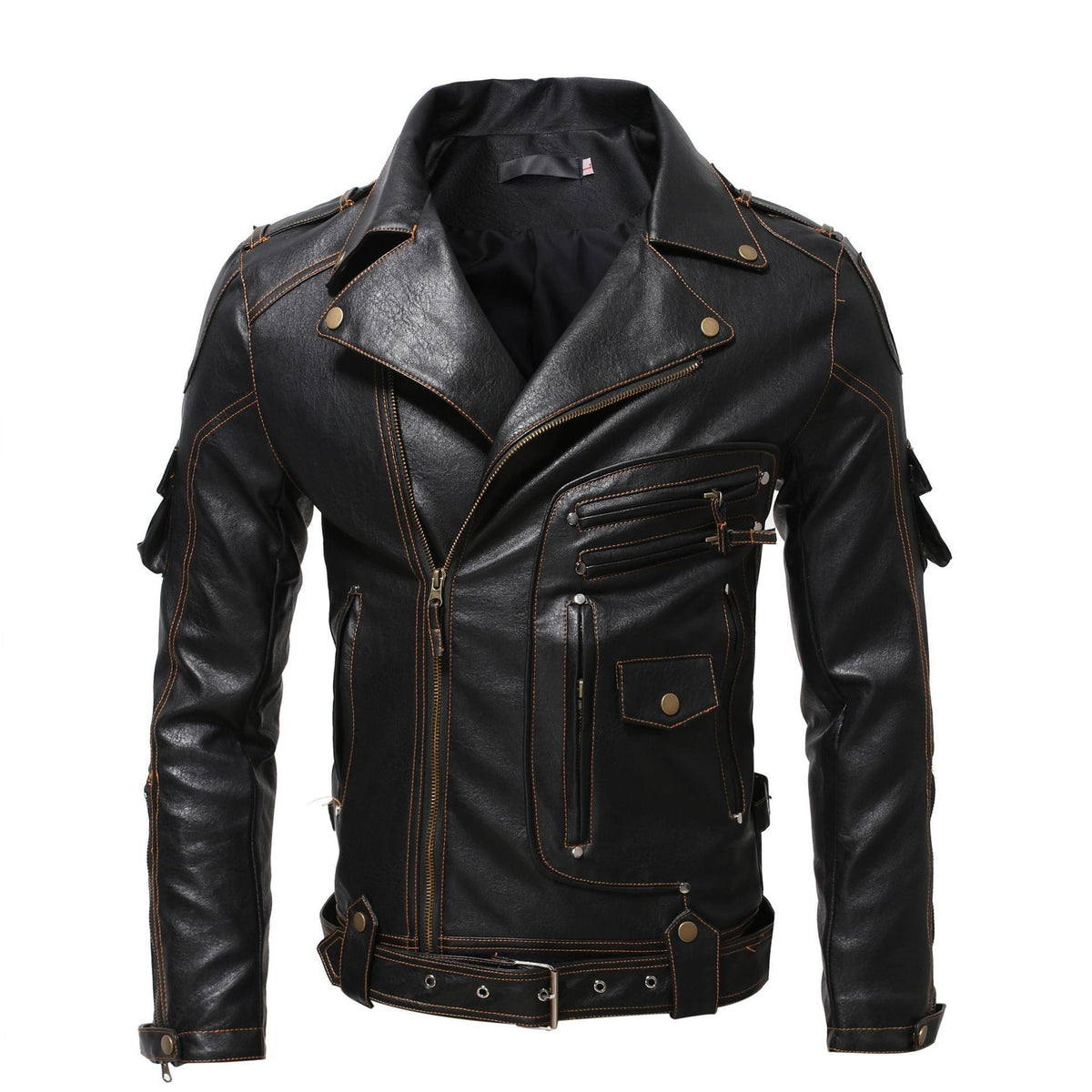 Men's New Slim Fit Multi-pocket Zipper Leather Jacket