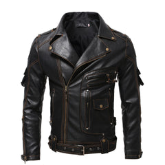 Men's New Slim Fit Multi-pocket Zipper Leather Jacket