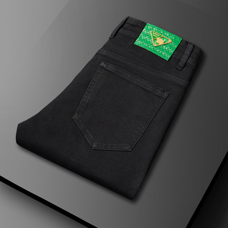 New High-end Men's Black Straight Slim Stretch Casual Versatile Jeans