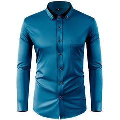 Men's Long Sleeve Contrast Color Stretch Shirt