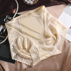 High Waist Breathable Satin Lace Briefs