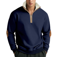 Men's Lambskin Stand Collar Embroidery Half Zip Sweatshirt
